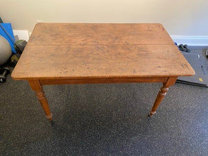 Antique Pine Harvest Table on Casters