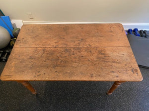 Antique Pine Harvest Table on Casters