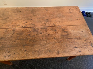 Antique Pine Harvest Table on Casters