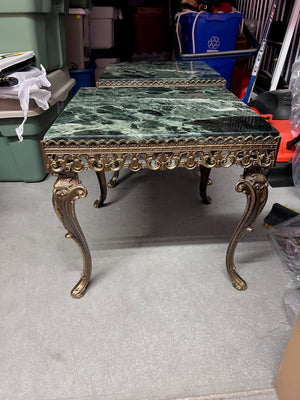 Pair of Green Marble Side Tables, Gold Metal Base