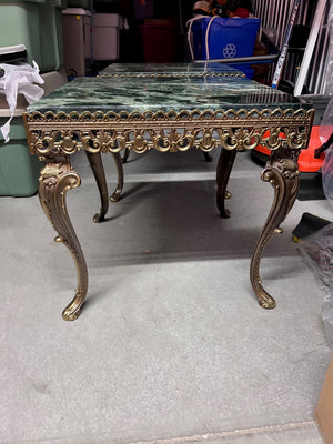 Pair of Green Marble Side Tables, Gold Metal Base