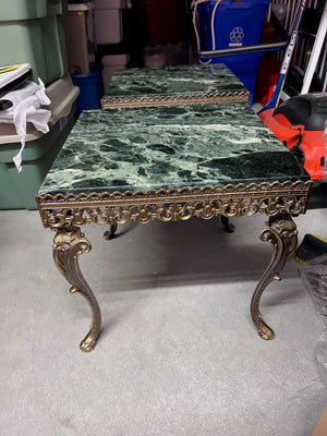 Pair of Green Marble Side Tables, Gold Metal Base