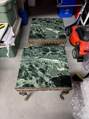 Pair of Green Marble Side Tables, Gold Metal Base