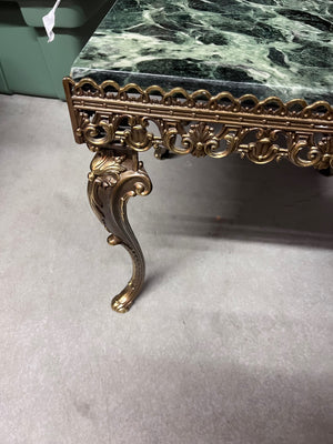 Pair of Green Marble Side Tables, Gold Metal Base