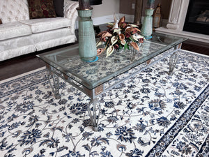 Glass Top Coffee Table, Silver and Gold Metal Base