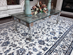 Glass Top Coffee Table, Silver and Gold Metal Base