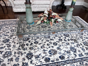 Glass Top Coffee Table, Silver and Gold Metal Base