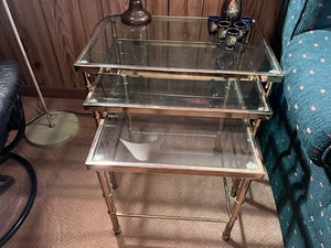 Set of 3 Brass & Glass Nesting Tables