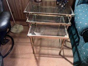 Set of 3 Brass & Glass Nesting Tables