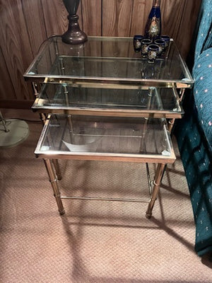 Set of 3 Brass & Glass Nesting Tables