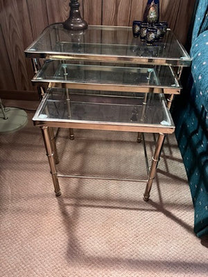 Set of 3 Brass & Glass Nesting Tables