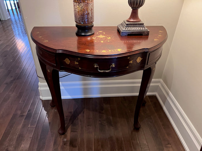 Inlaid Demilune Table + Matching Mirror