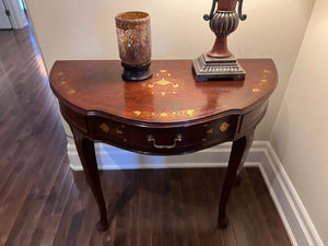 Inlaid Demilune Table + Matching Mirror