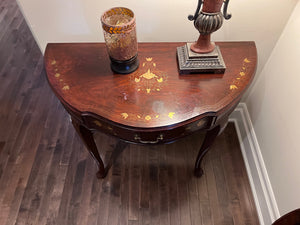 Inlaid Demilune Table + Matching Mirror