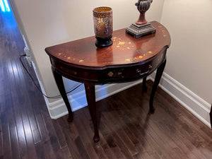 Inlaid Demilune Table + Matching Mirror