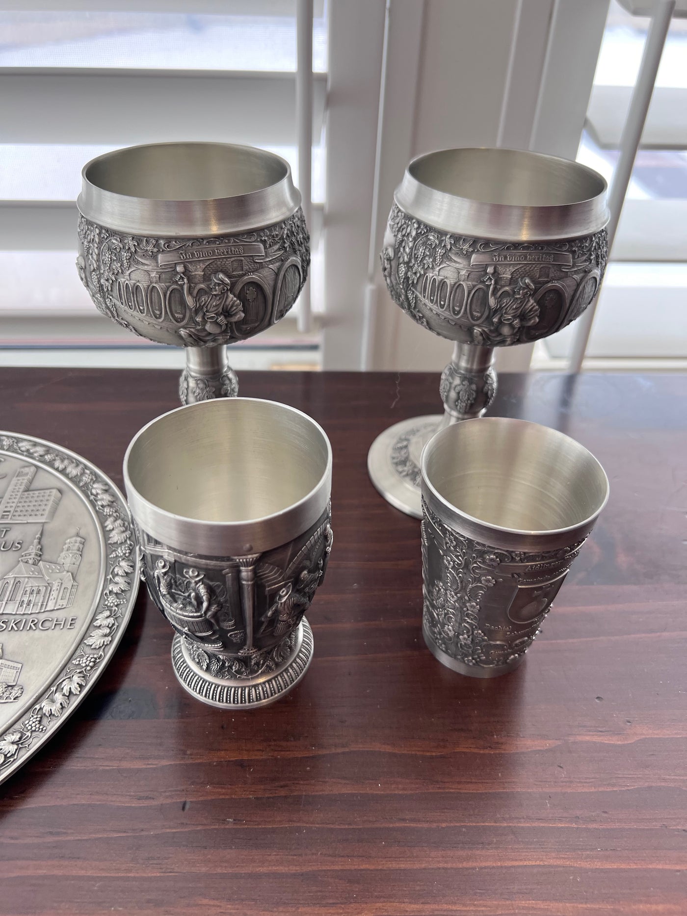 Vintage Zinn Becker Stuttgart Embossed Pewter Hand Engraved Lot