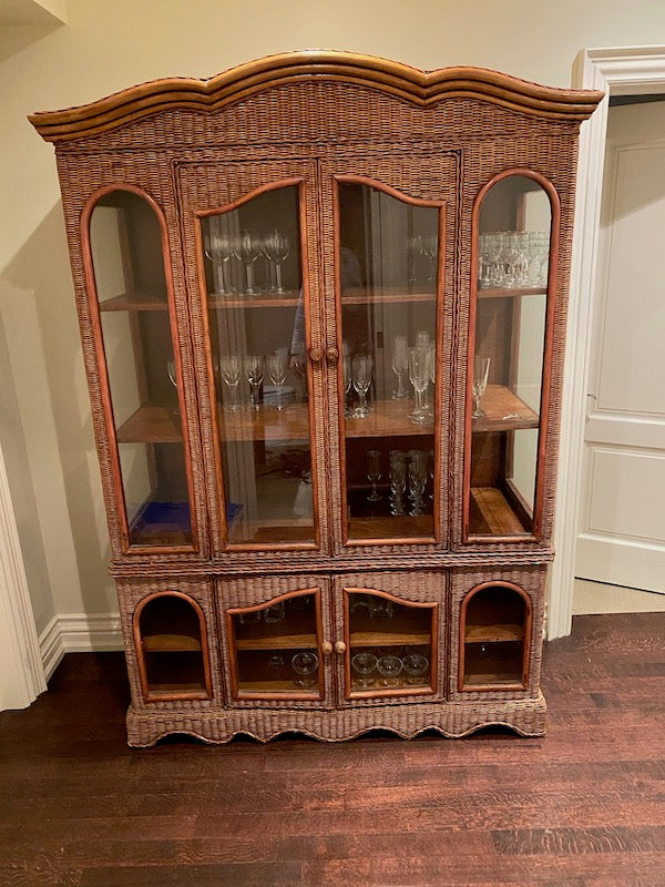 Faux Bamboo & Rattan China Cabinet/Hutch