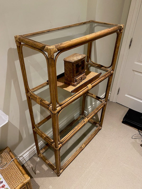 Brass Etagere with Smoked Glass Shelves