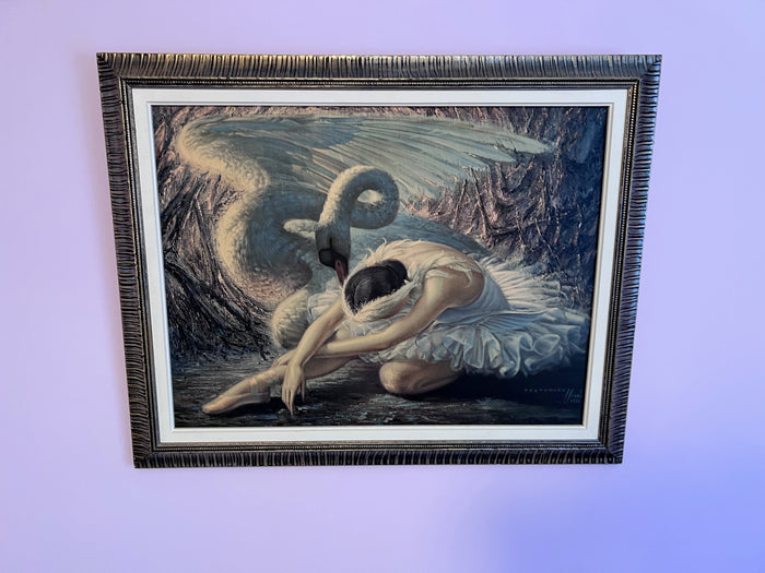 Vintage Vladimir Tretchikoff Print "Dying Swan", 1949-1951, Framed, Mid Century Art,