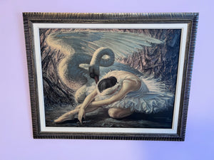 Vintage Vladimir Tretchikoff Print "Dying Swan", 1949-1951, Framed, Mid Century Art,