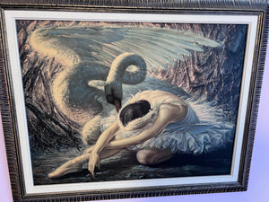 Vintage Vladimir Tretchikoff Print "Dying Swan", 1949-1951, Framed, Mid Century Art,