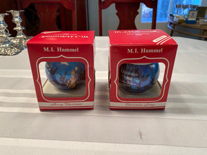 2 M.J. Hummel Christmas Glass Ornaments 1989