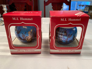 2 M.J. Hummel Christmas Glass Ornaments 1989