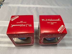 2 M.J. Hummel Christmas Glass Ornaments 1989