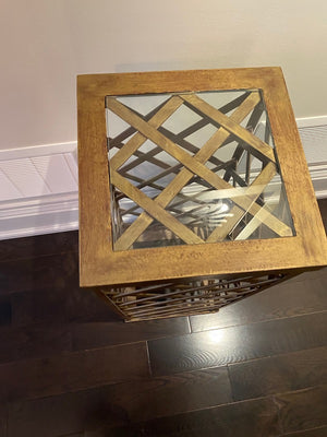 Square Glass Top Gold Accent Table