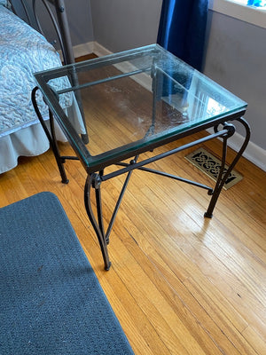 Glass Side Table, Metal Base