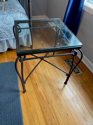 Glass Side Table, Metal Base