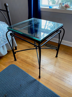 Glass Side Table, Metal Base