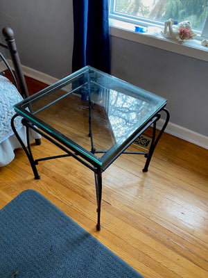 Glass Side Table, Metal Base