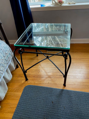 Glass Side Table, Metal Base