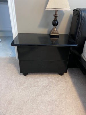 Pair of Vintage Black Lacquered Nightstands