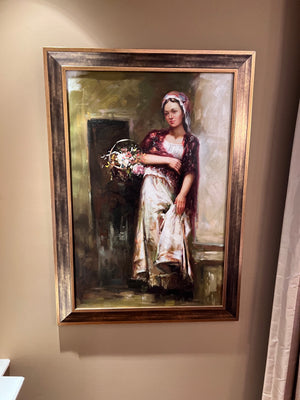 Oil Painting- Girl Holding Flower Basket