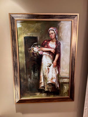 Oil Painting- Girl Holding Flower Basket