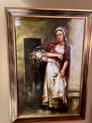 Oil Painting- Girl Holding Flower Basket