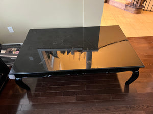 Black Lacquered Low Profile Coffee Table, w/Glass Top (*condition noted)