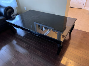 Black Lacquered Low Profile Coffee Table, w/Glass Top (*condition noted)