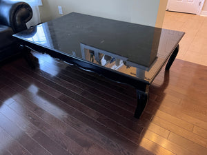 Black Lacquered Low Profile Coffee Table, w/Glass Top (*condition noted)