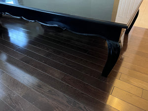 Black Lacquered Low Profile Coffee Table, w/Glass Top (*condition noted)