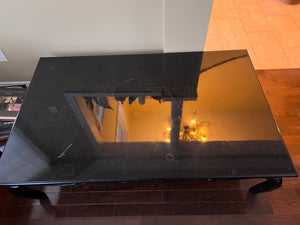 Black Lacquered Low Profile Coffee Table, w/Glass Top (*condition noted)