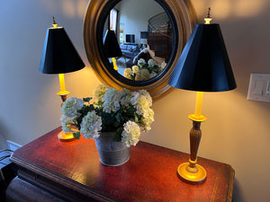 Pair of Gold Table Lamps, Black Shades