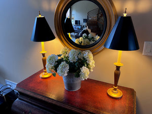 Pair of Gold Table Lamps, Black Shades