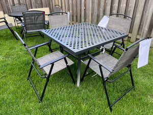 Square Steel Patio Table + 4 Sling Chairs