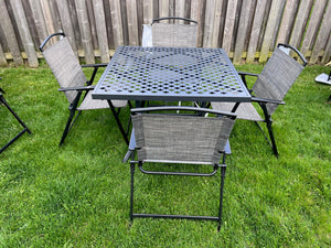 Square Steel Patio Table + 4 Sling Chairs