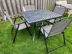 Square Steel Patio Table + 4 Sling Chairs