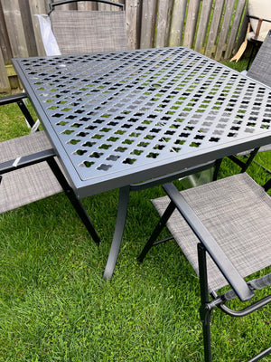 Square Steel Patio Table + 4 Sling Chairs