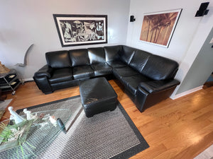 Black Leather Sectional Sofa + Ottoman